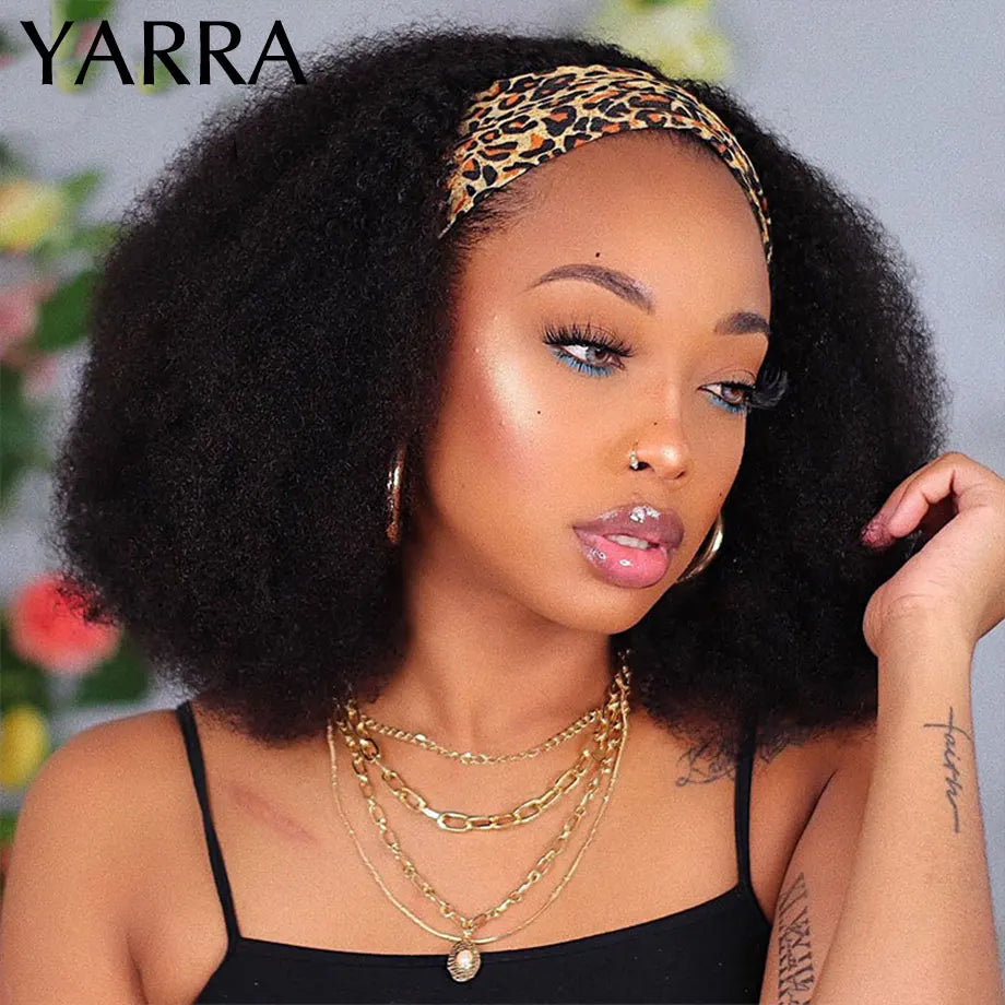 Afro Kinky Curly Human Hair Headband Wig