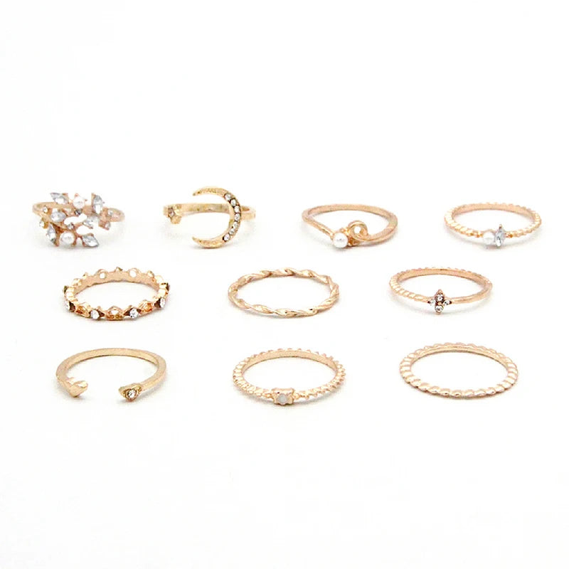 Store~10 Pcs/set Moon Star Rings Women Girls Bohemian