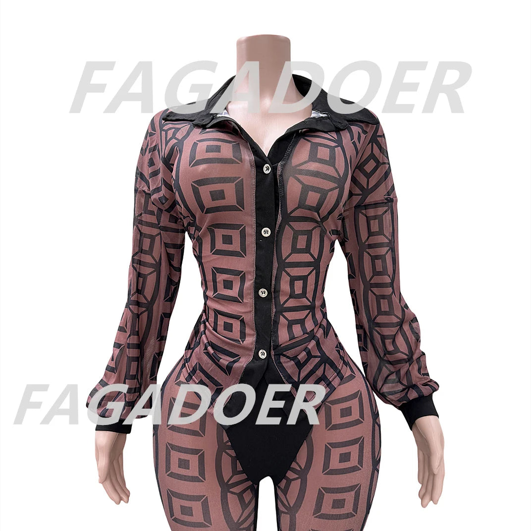 FAGADOER Sexy Mesh Women 2 Piece Set Outfit See Through