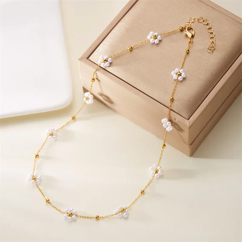 Sweet Cute Crystal Imitation Pearl Flower Bracelets