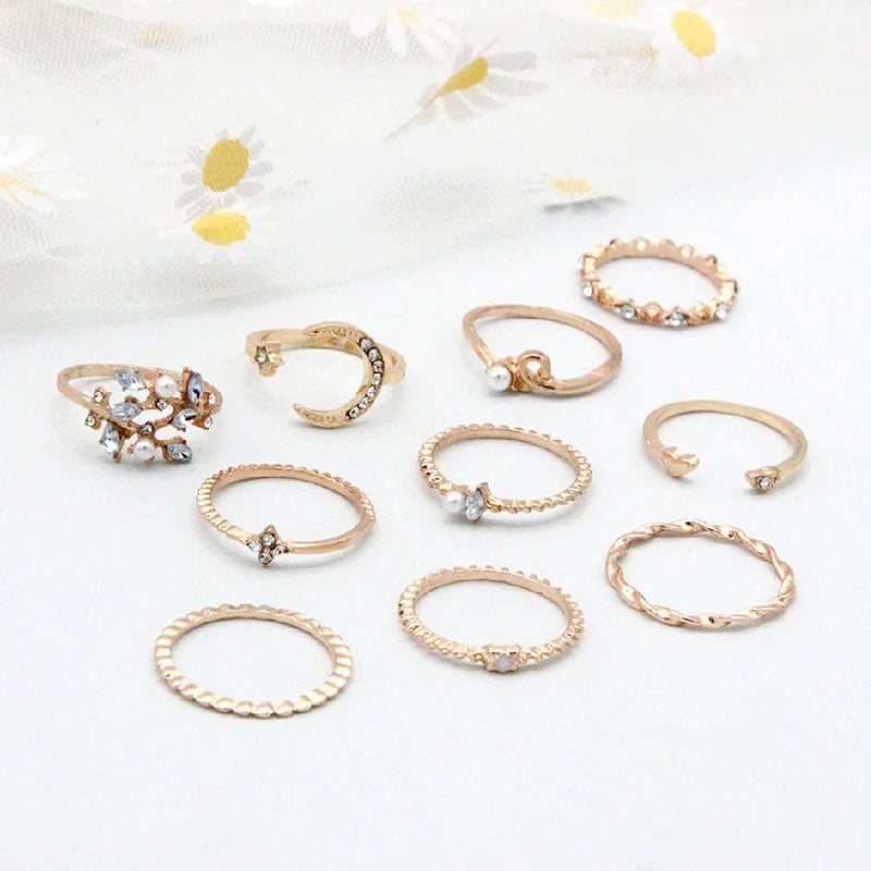 Store~10 Pcs/set Moon Star Rings Women Girls Bohemian