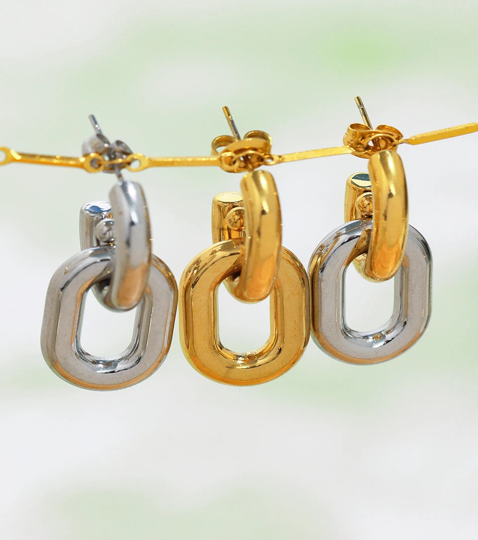 Stainless Steel Oval Circular Ring Dangle Earring