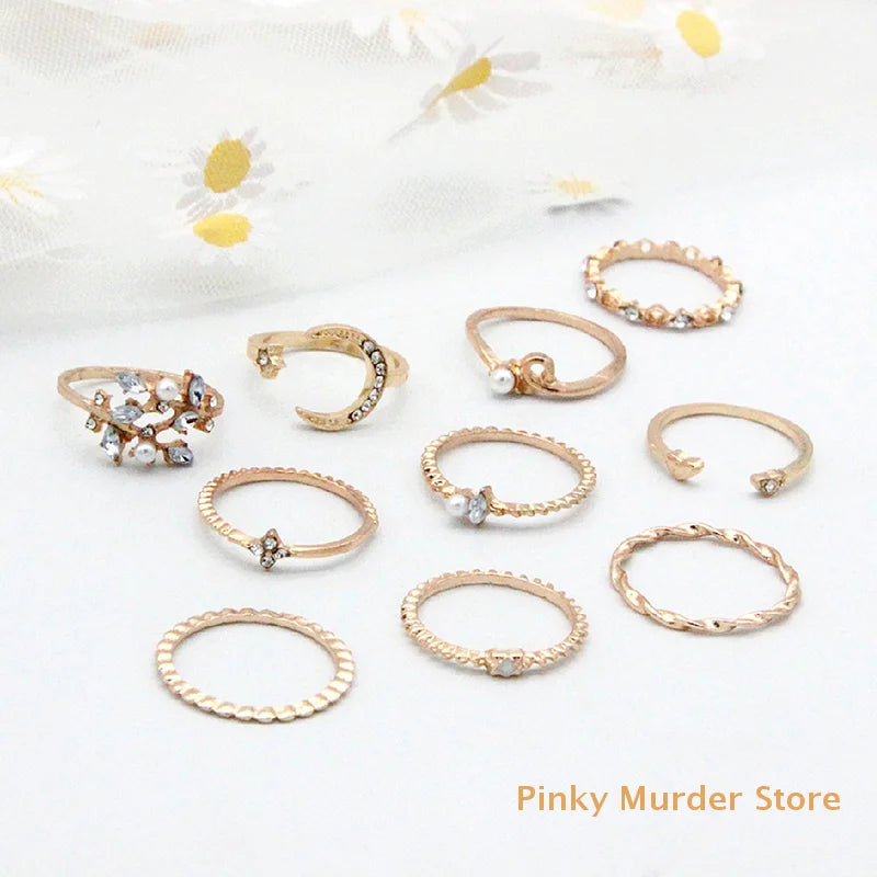 Store~10 Pcs/set Moon Star Rings Women Girls Bohemian