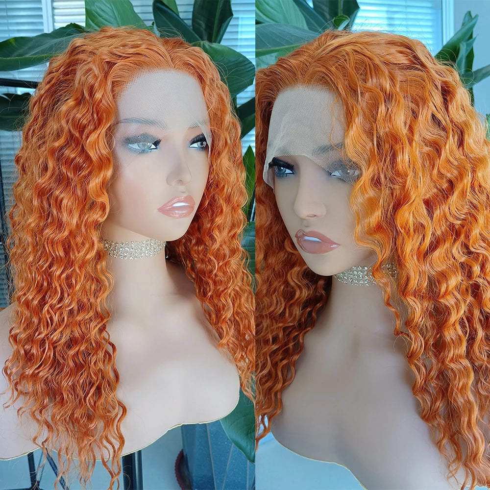 Orange Curlys Wig Synthetic Lace Front Wig