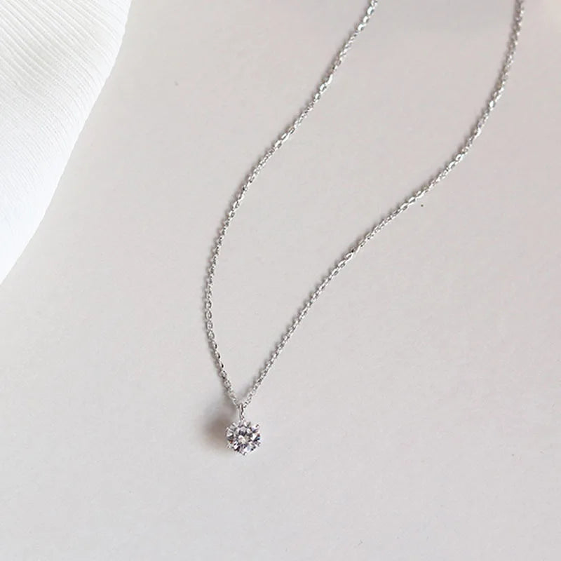 Hot 925 Sterling Silver Plated Necklace Versatile Single Sparkling