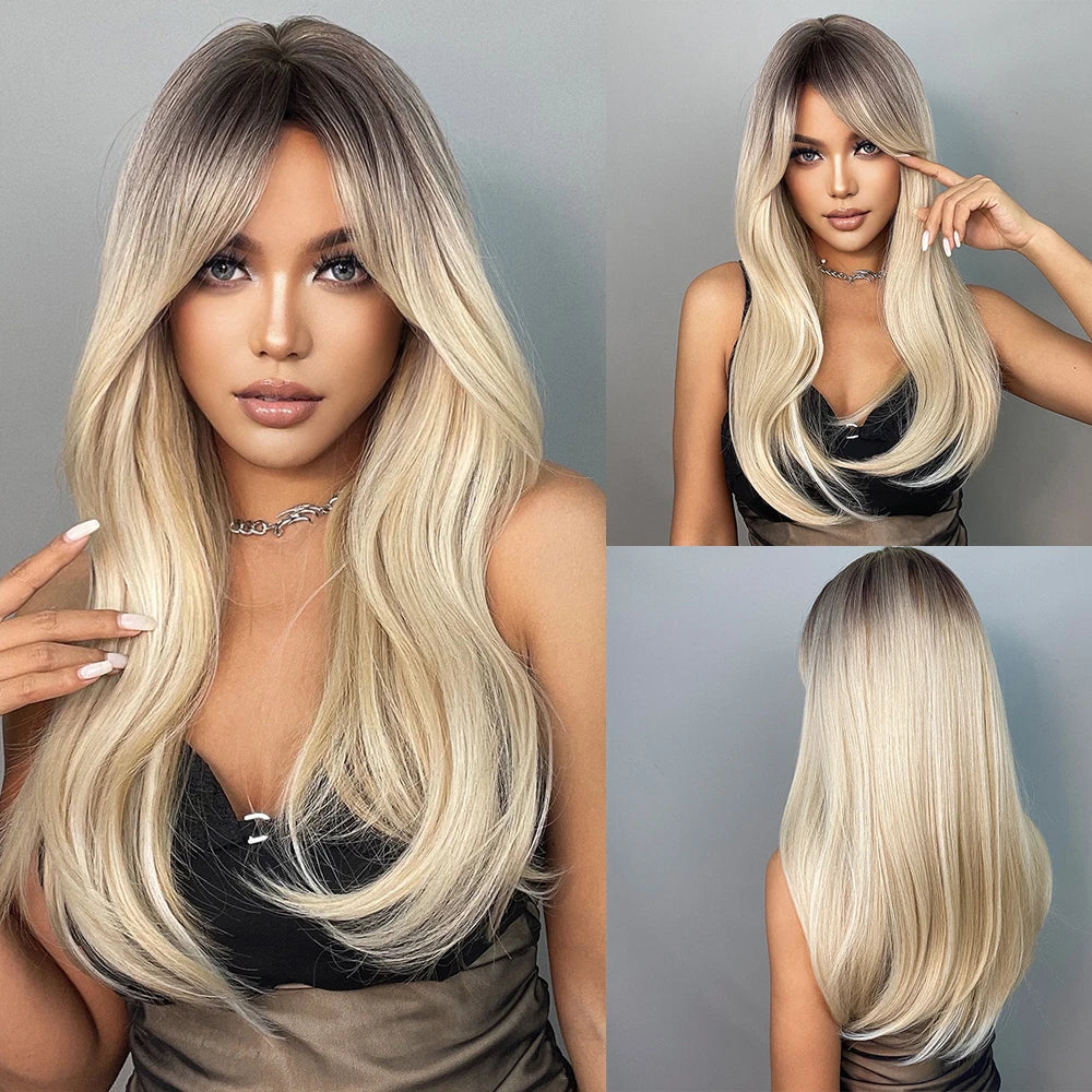 EASIHAIR Brown Straight Layered Wigs for Women Long Natural Hair