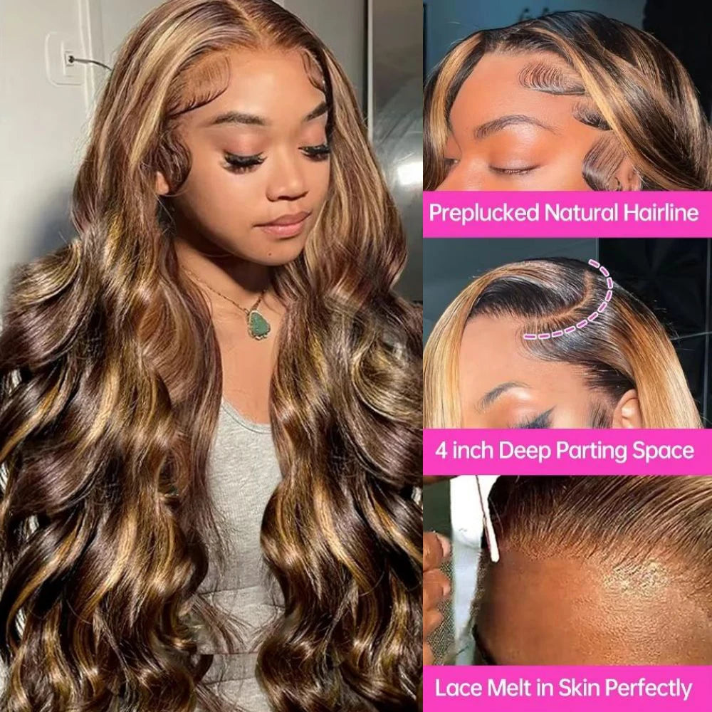 P4/27 Highlight Ombre Brown Body Wave 13x6 Human Hair Wig
