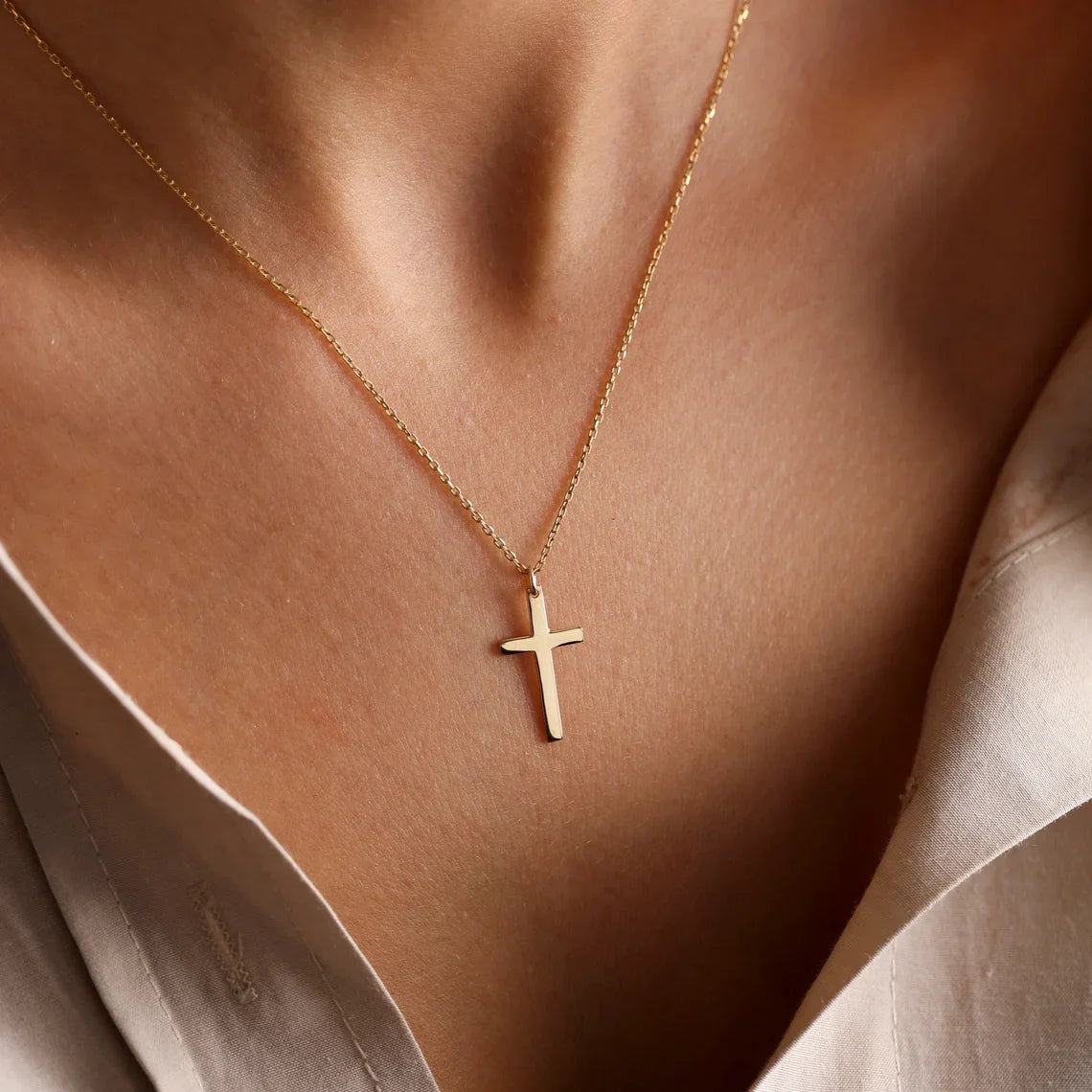 Fashion Stainless Steel Cross Gold Silver Color Necklace for Women