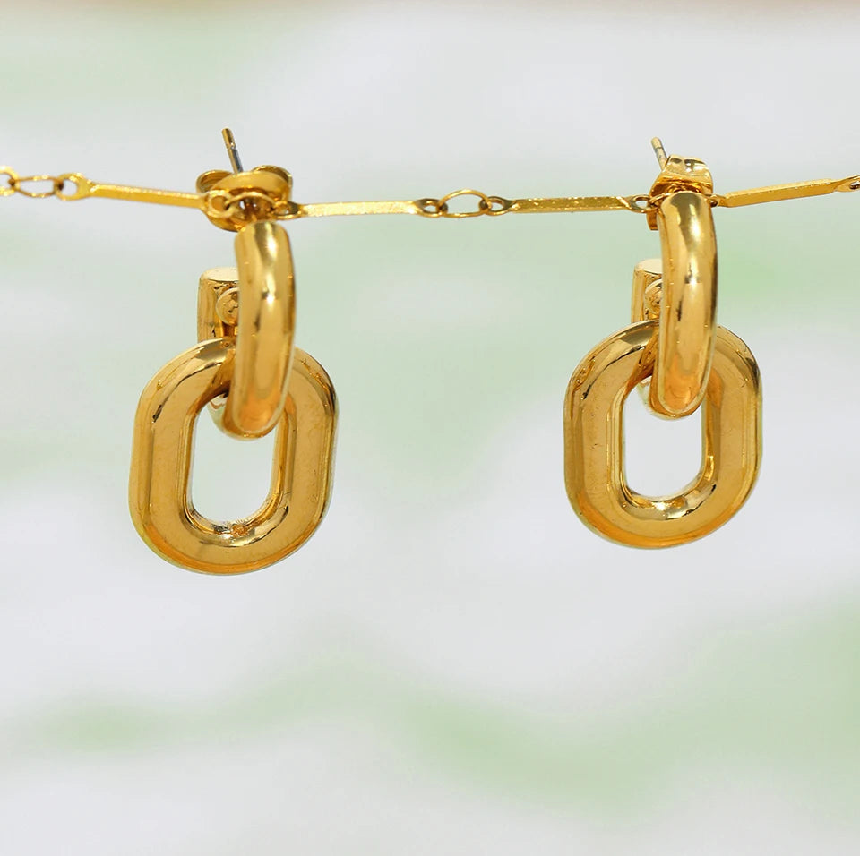 Stainless Steel Oval Circular Ring Dangle Earring