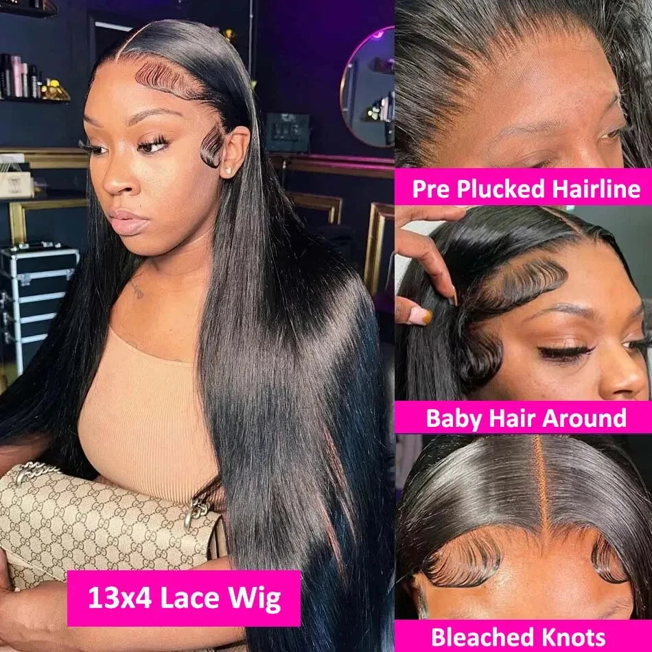 Glueless Bone Straight 4X4 Hd Lace Frontal Wig 13X6 13X4 Black Lace Front Wig Human Hair