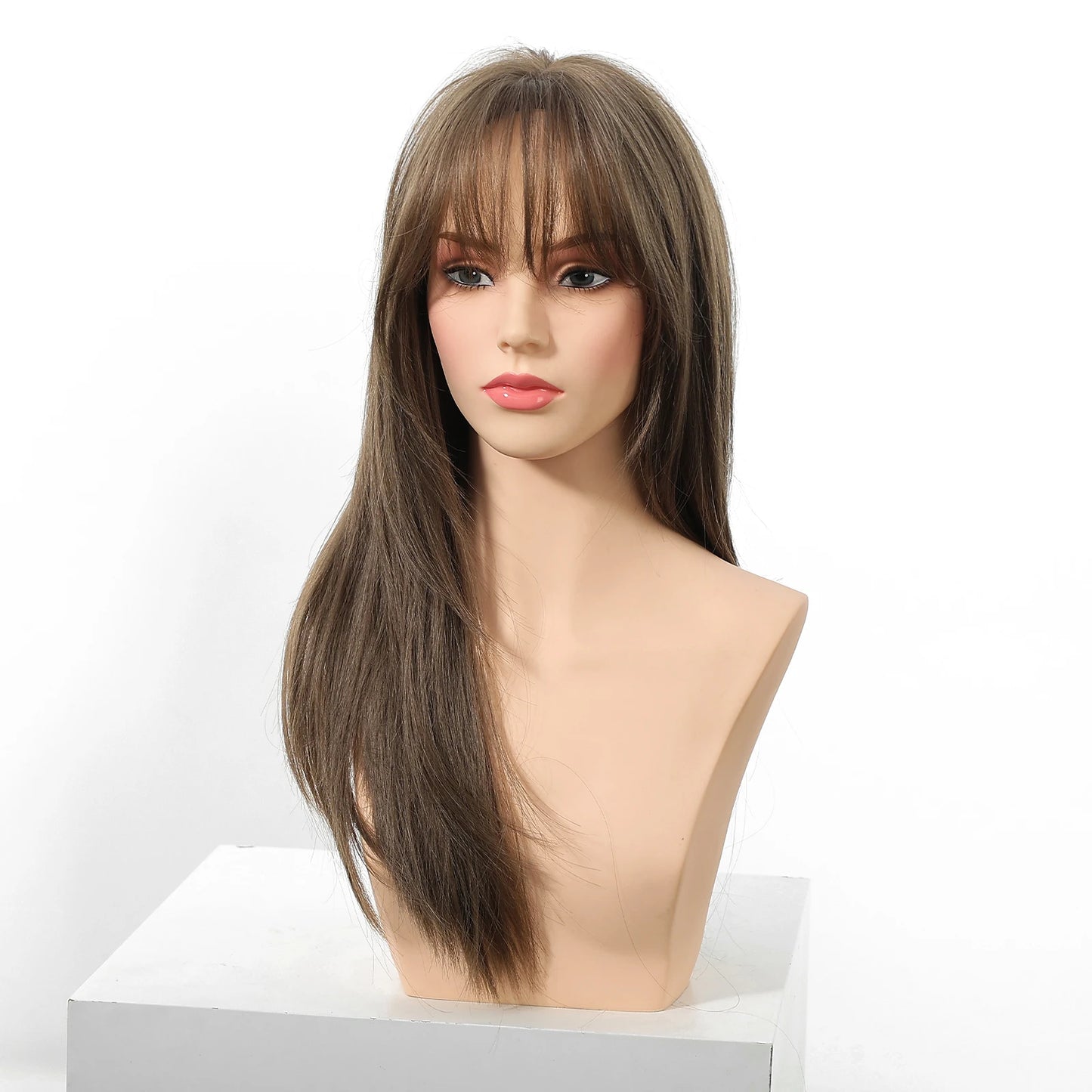 EASIHAIR Brown Straight Layered Wigs for Women Long Natural Hair