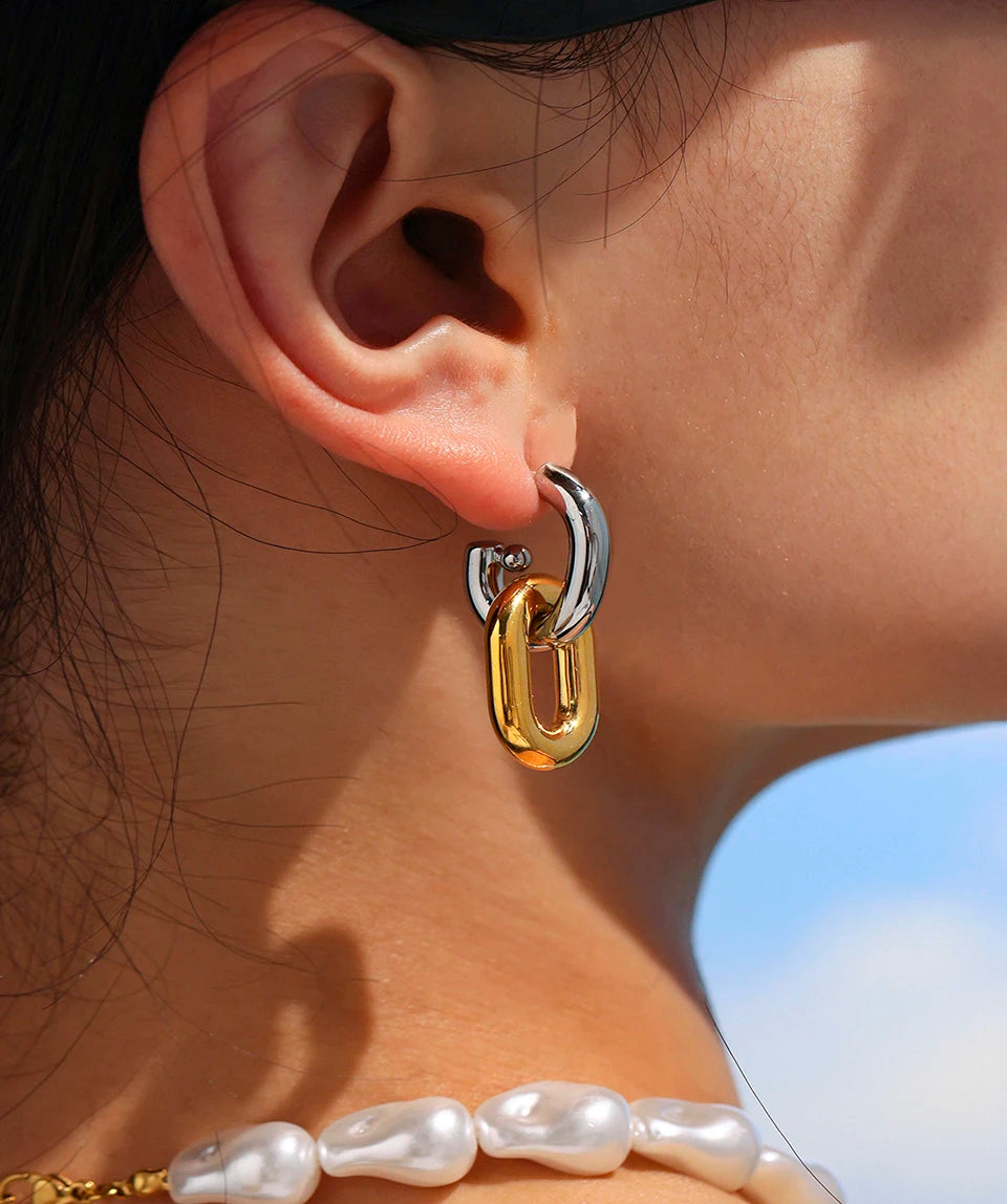 Stainless Steel Oval Circular Ring Dangle Earring