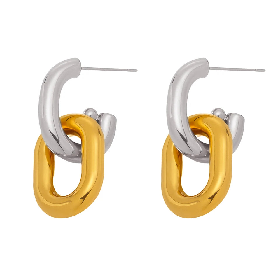 Stainless Steel Oval Circular Ring Dangle Earring