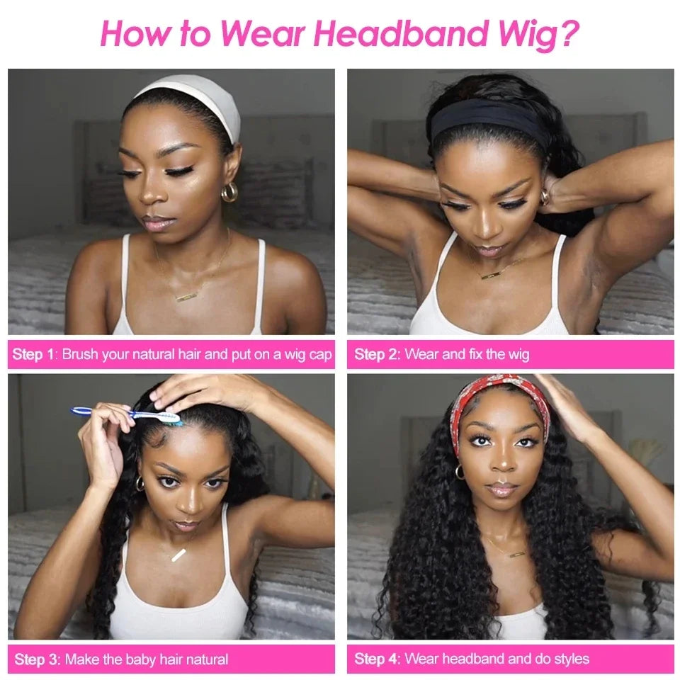 100% Human Hair Headband Wigs Short