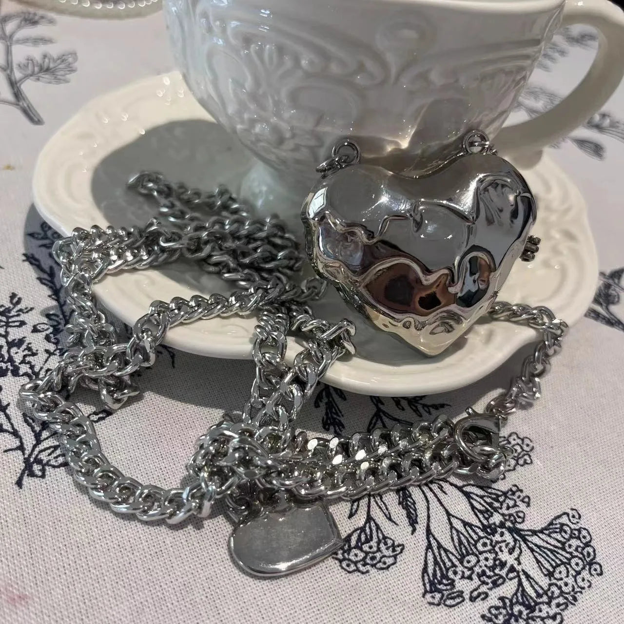 Luxury Small Bling Heart Shape Silver Evening