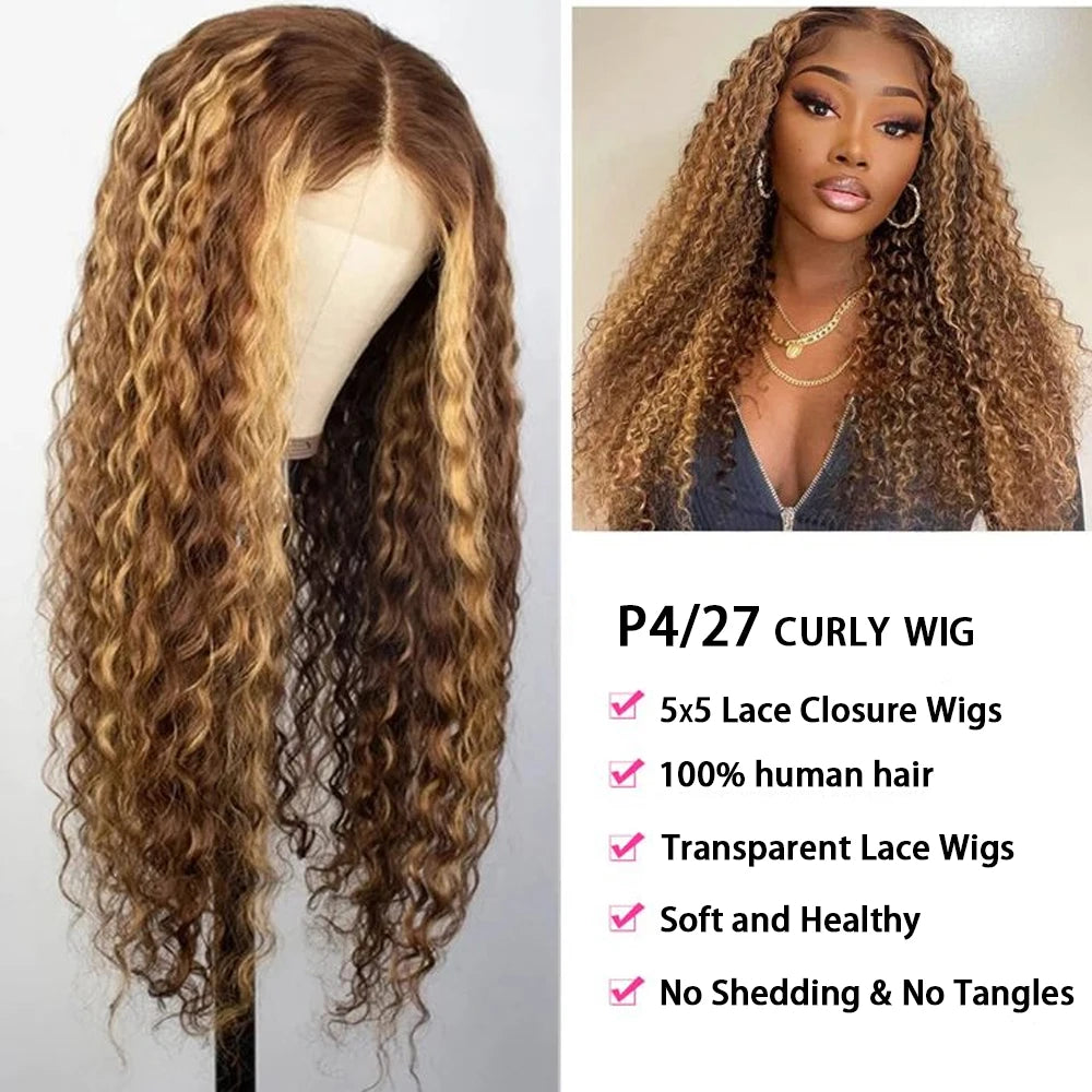5x5 Lace Human Hair Wigs 36 Inch Highlight