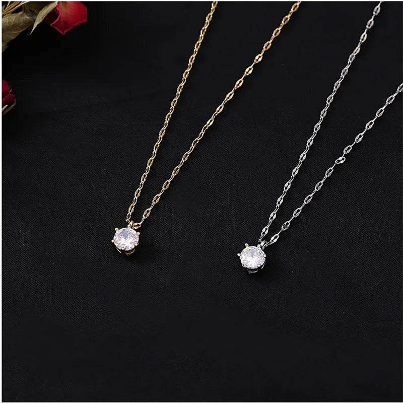 Hot 925 Sterling Silver Plated Necklace Versatile Single Sparkling