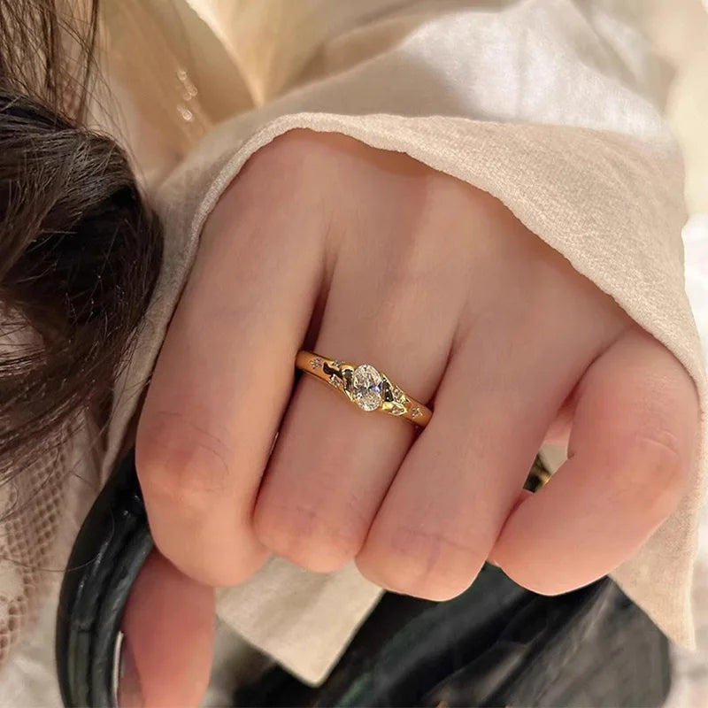 Sparkling Ellipse Zircon Ring For Women Couples