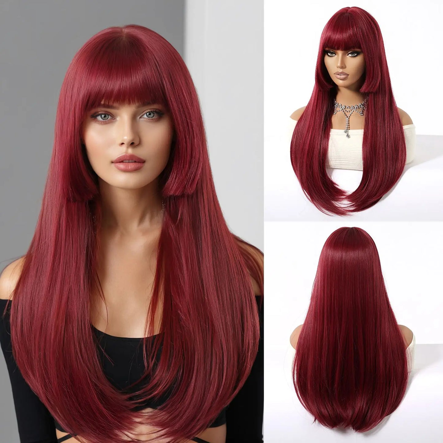 EASIHAIR Women Synthetic Wigs Long Brown Ombre Blonde Layered Hair Straight Wigs