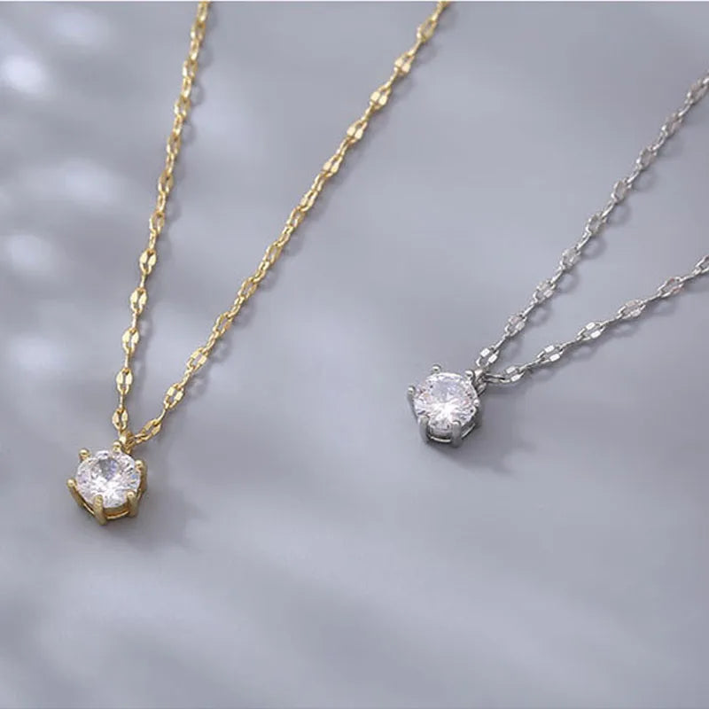 Hot 925 Sterling Silver Plated Necklace Versatile Single Sparkling