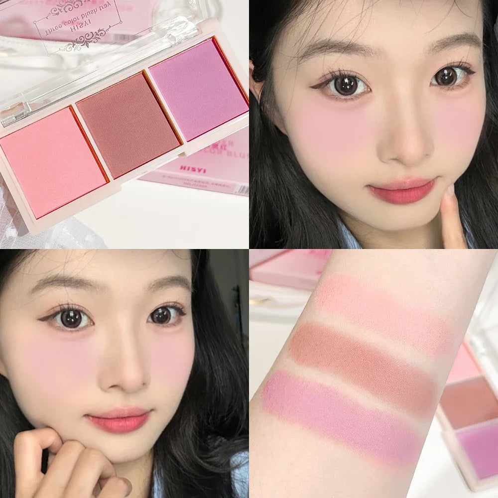 3-Color Cheek Red Plate Nude Makeup Natural Matte