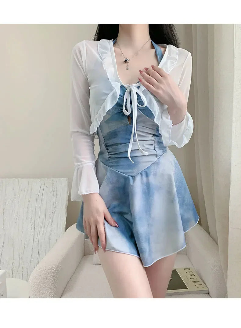 New Tenderness Sweet Cute Blue Halter Bikinis
