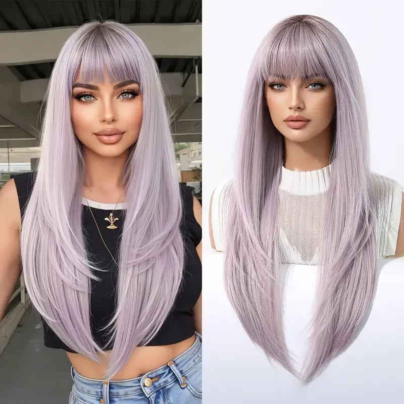 EASIHAIR Women Synthetic Wigs Long Brown Ombre Blonde Layered Hair Straight Wigs
