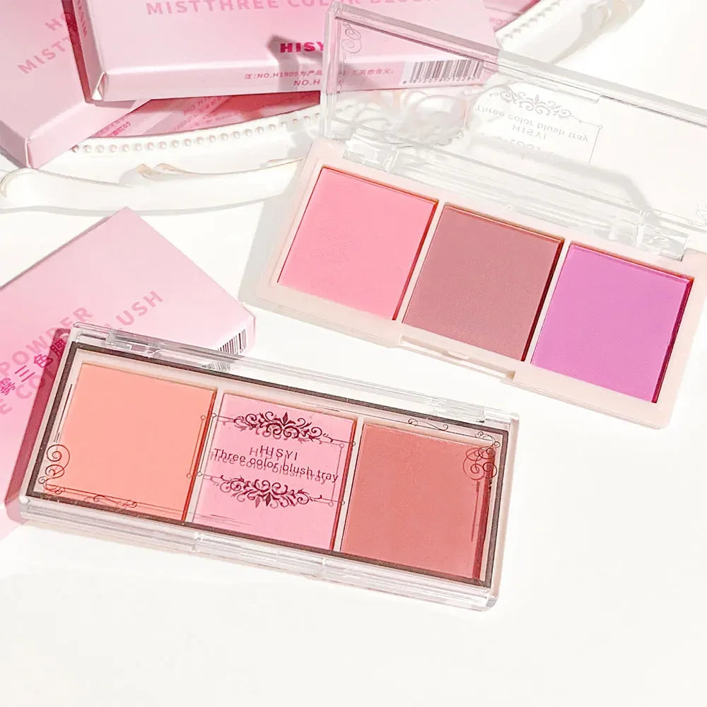 3-Color Cheek Red Plate Nude Makeup Natural Matte
