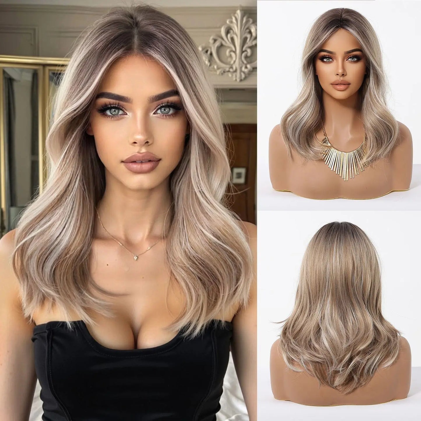 Medium Length Wavy Synthetic Wigs