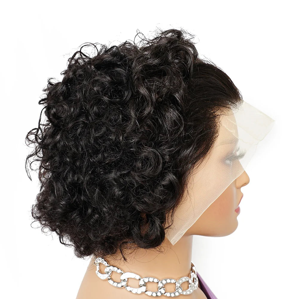 13x4 Deep Curly Pixie Cut Short Wig Human Hair