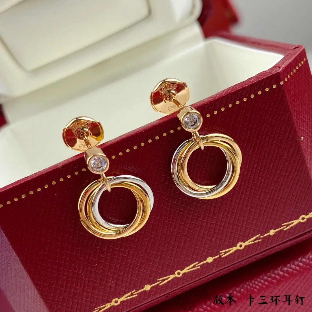 Three Ring Three Color Multi Stud Earrings Plated