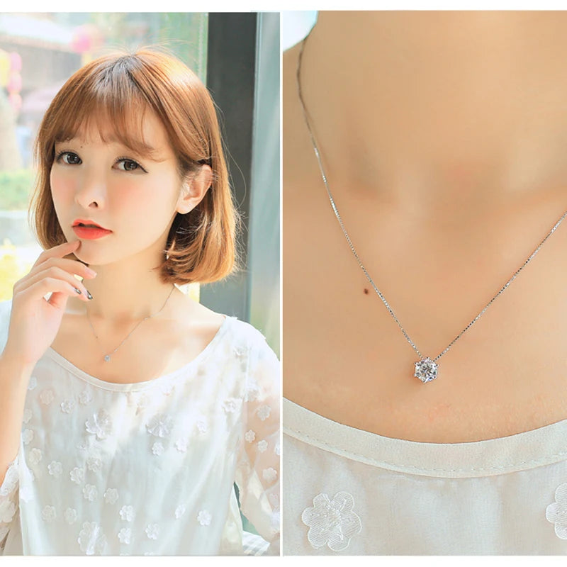 Hot 925 Sterling Silver Plated Necklace Versatile Single Sparkling