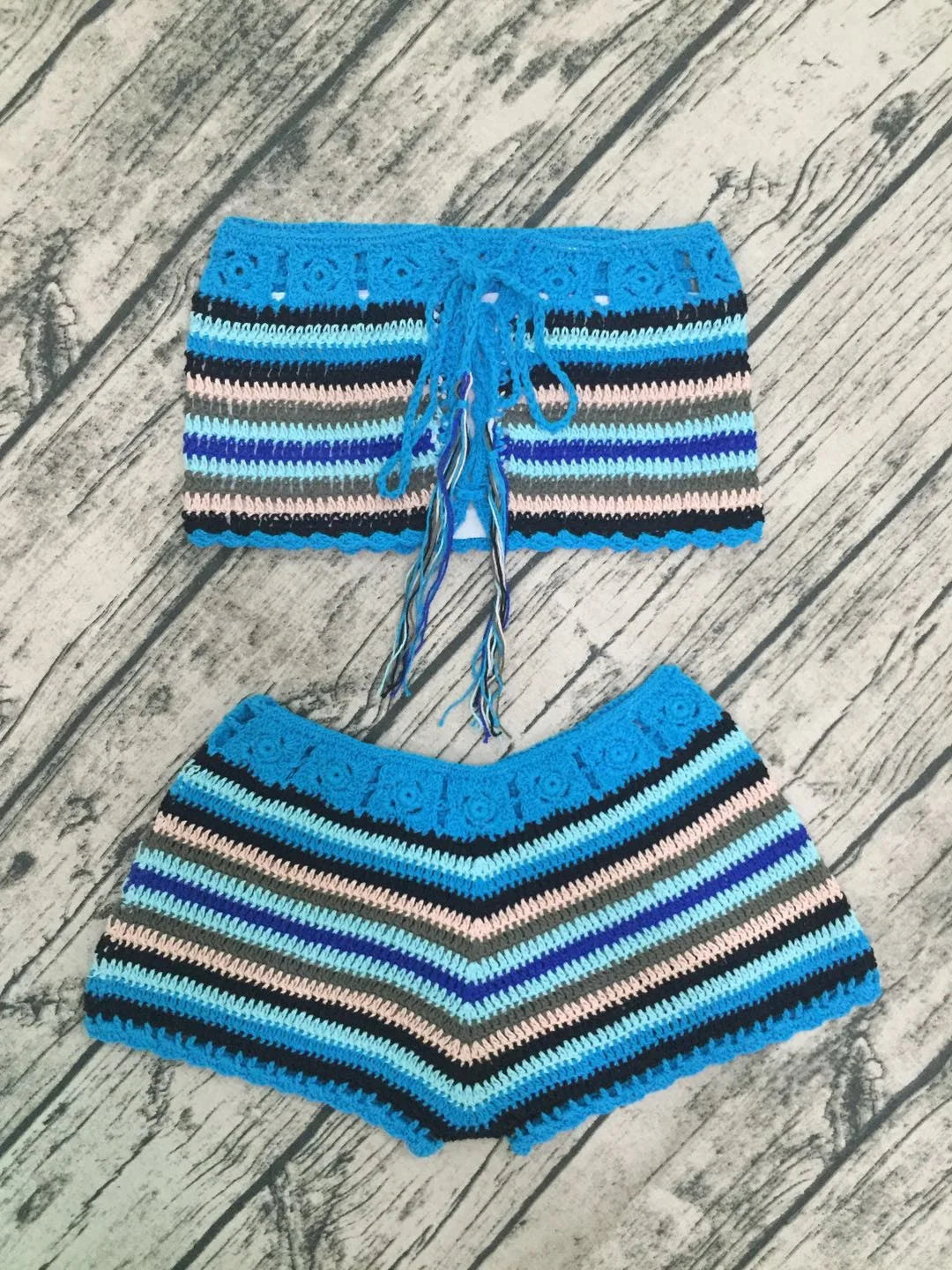 FAGADOER Y2k Sexy Knit 2 Piece Sets Women Outfit Tube Stripe Lace