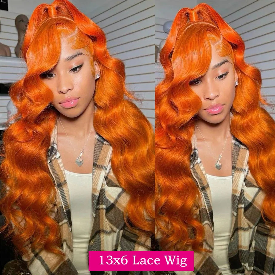 Colored Orange Ginger Lace Front Wigs Human