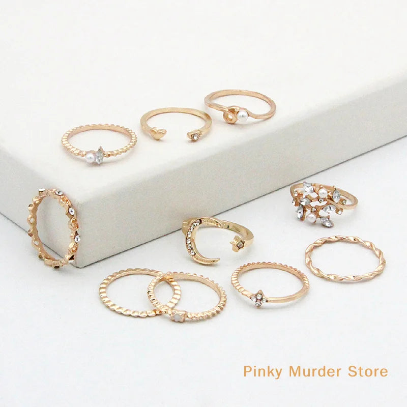 Store~10 Pcs/set Moon Star Rings Women Girls Bohemian
