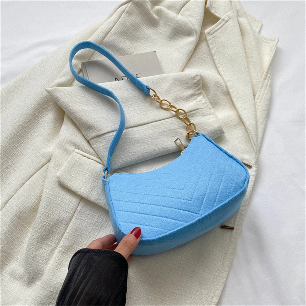 New Brand Women Retro Underarm Bag Felt Solid
