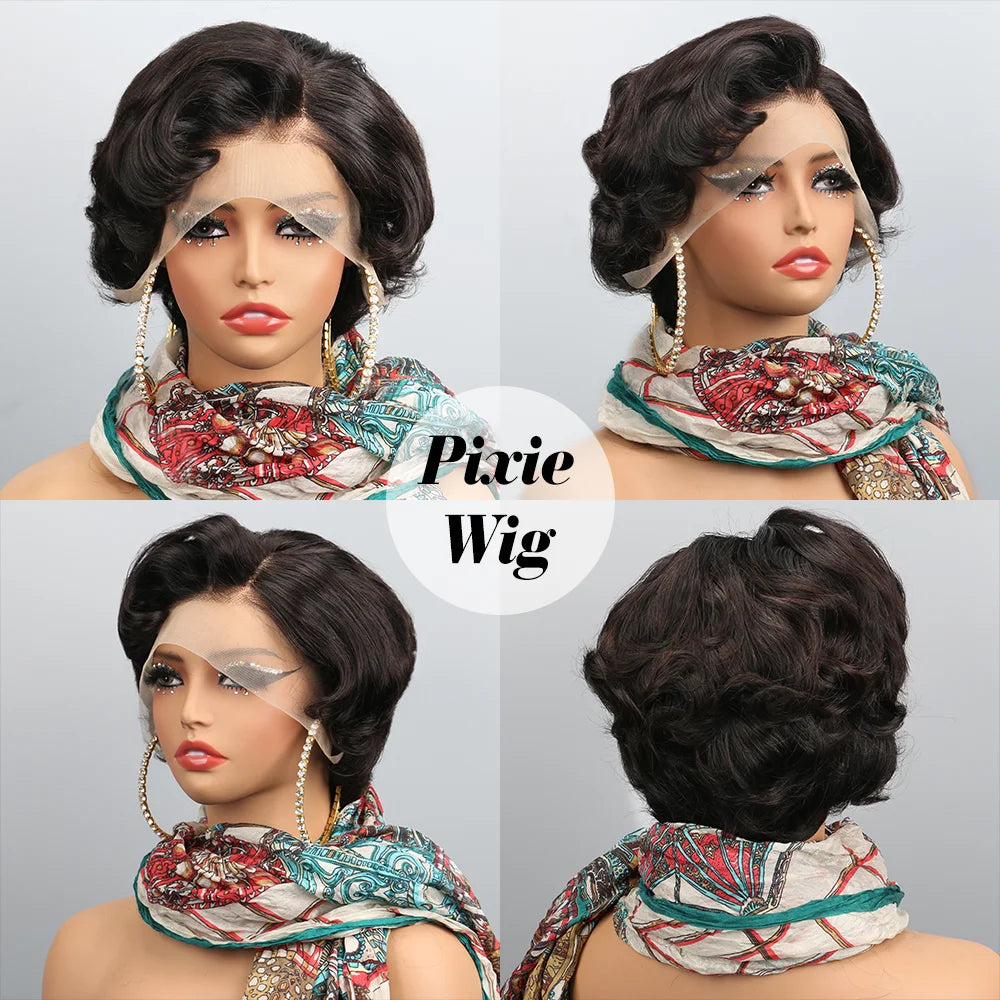Short Bob Wave Pixie Cut Transparent 13x4 Lace