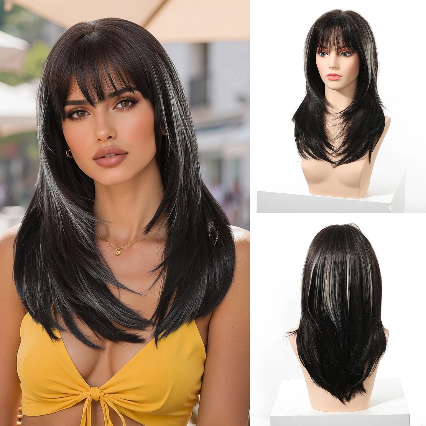 EASIHAIR Brown Straight Layered Wigs for Women Long Natural Hair