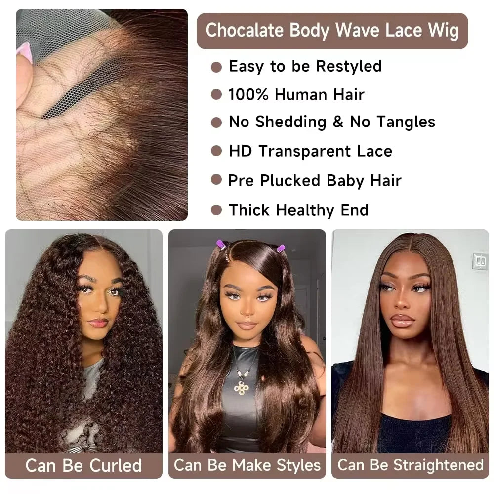 13x6 Chocolate Brown HD Lace Front Human Hair