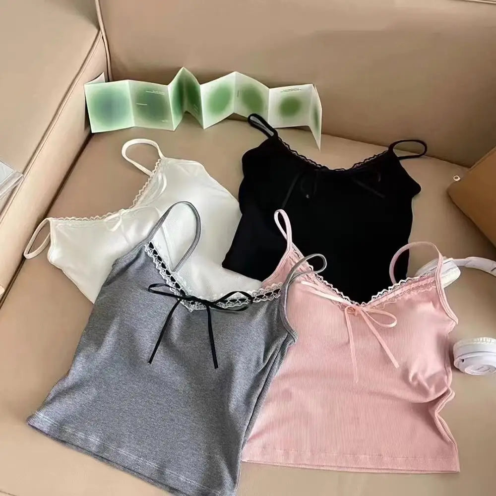 Sling Vest Inner Pad Lace Trim Strap Vest Beautiful Short Style Spicy Girl