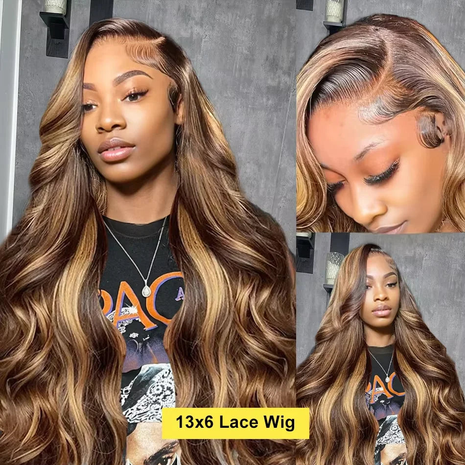 P4/27 Highlight Ombre Brown Body Wave 13x6 Human Hair Wig