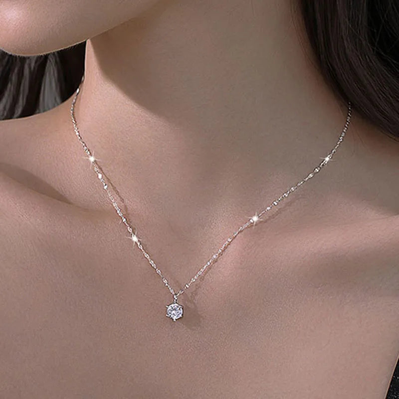 Hot 925 Sterling Silver Plated Necklace Versatile Single Sparkling