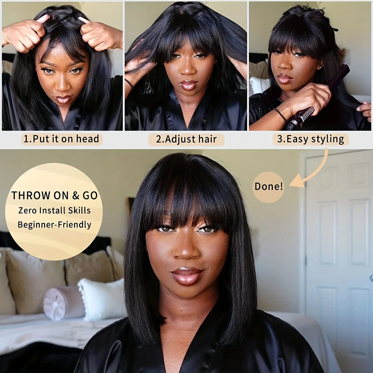 Choice Short Bob Wig Bone Straight 100% Human Hair