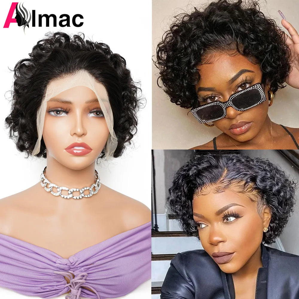 13x4 Deep Curly Pixie Cut Short Wig Human Hair