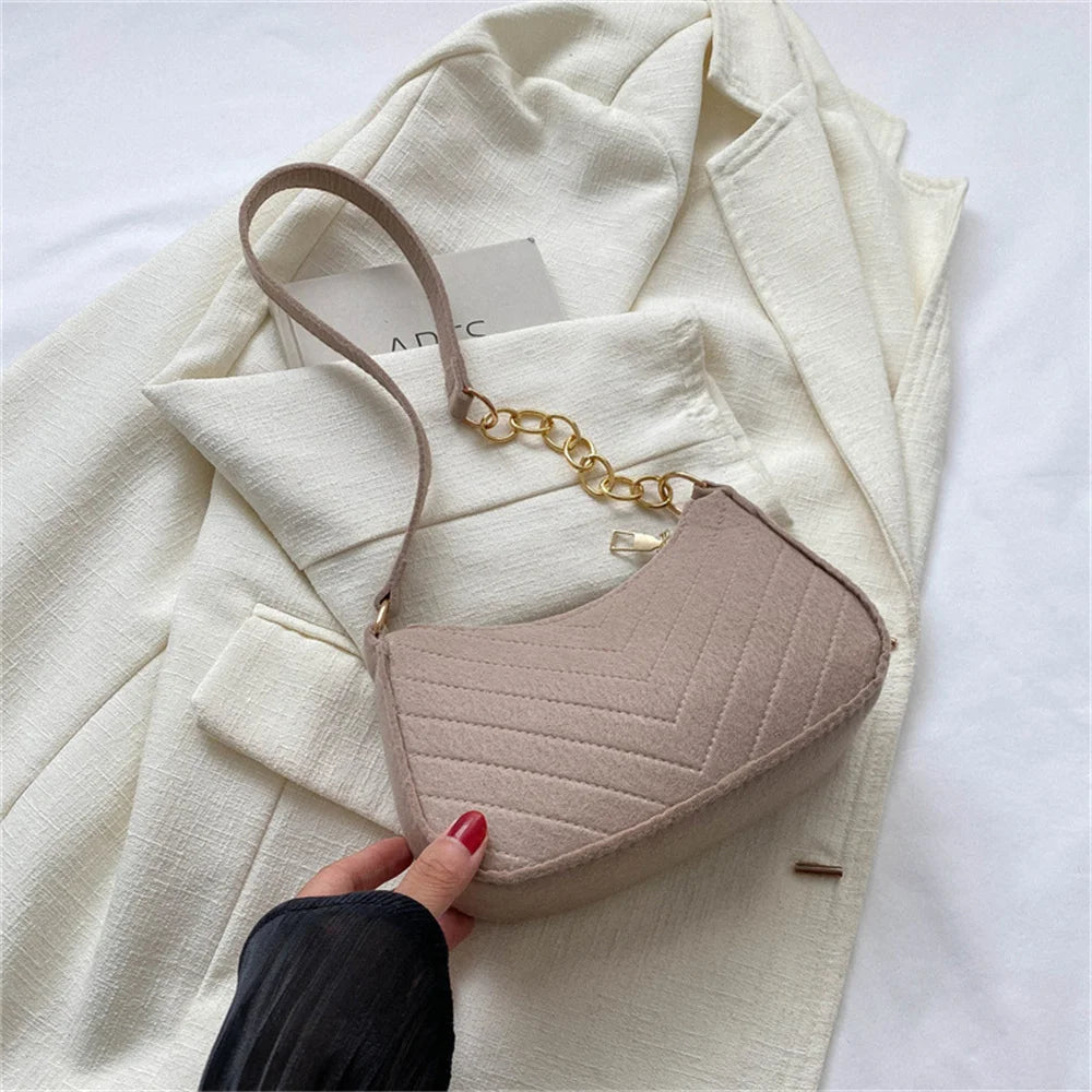 New Brand Women Retro Underarm Bag Felt Solid