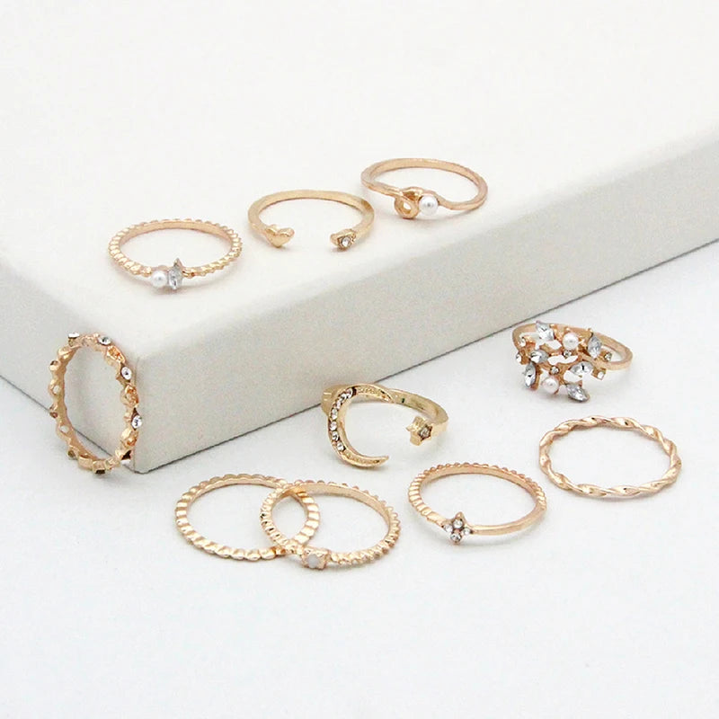 Store~10 Pcs/set Moon Star Rings Women Girls Bohemian