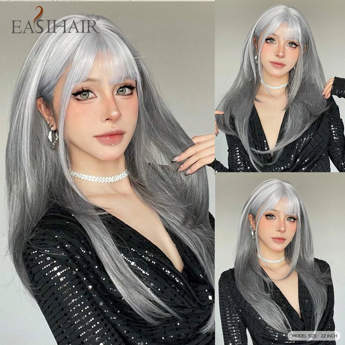 EASIHAIR Women Synthetic Wigs Long Brown Ombre Blonde Layered Hair Straight Wigs