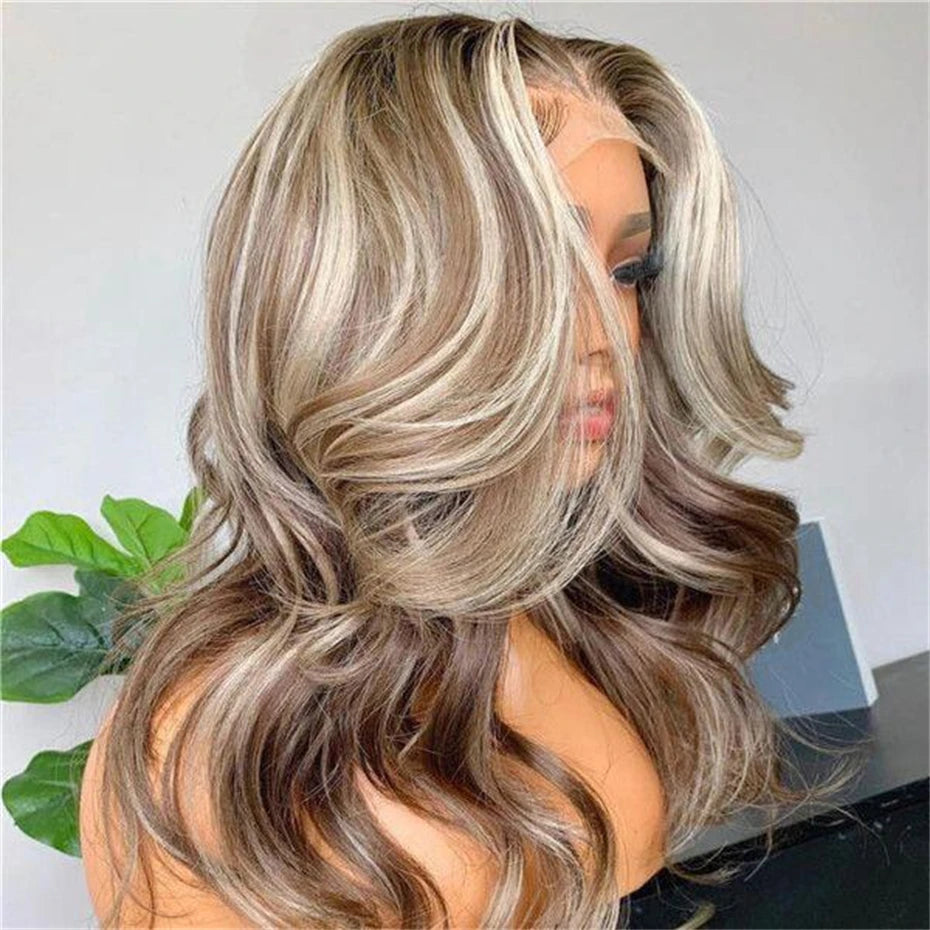13x6 Highlight Ash Blonde Wigs Human Hair Brazilian Body Wave