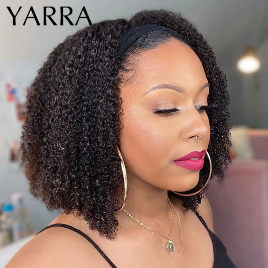 Afro Kinky Curly Human Hair Headband Wig