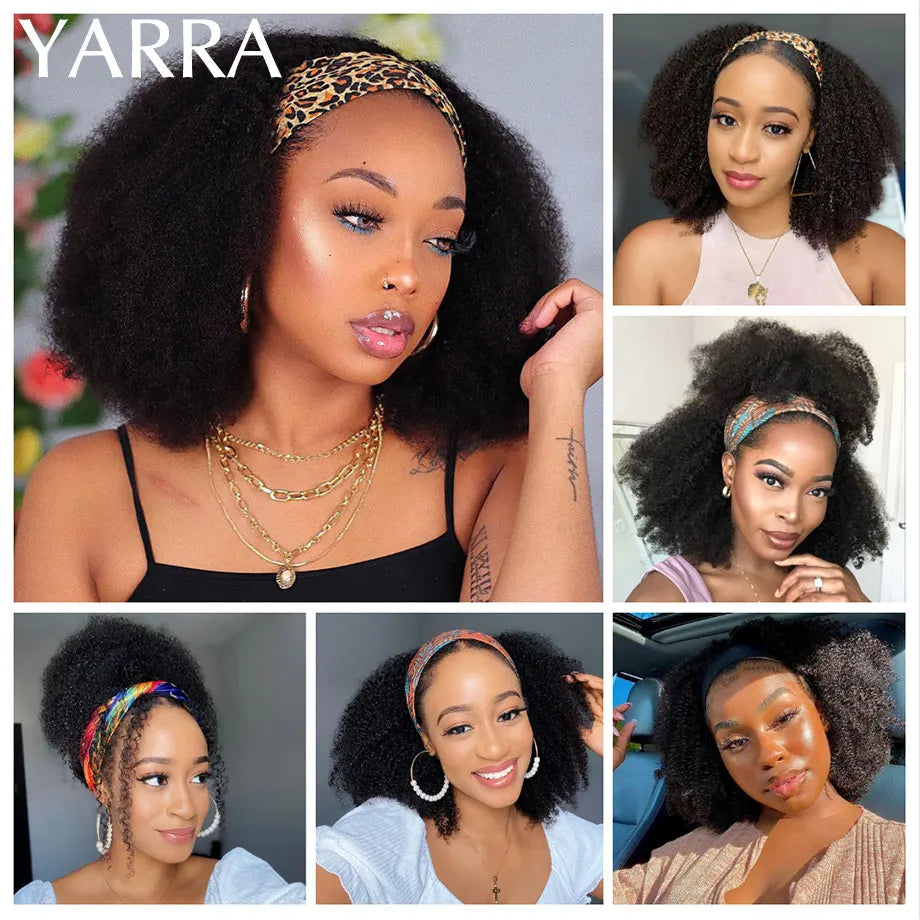 Afro Kinky Curly Human Hair Headband Wig